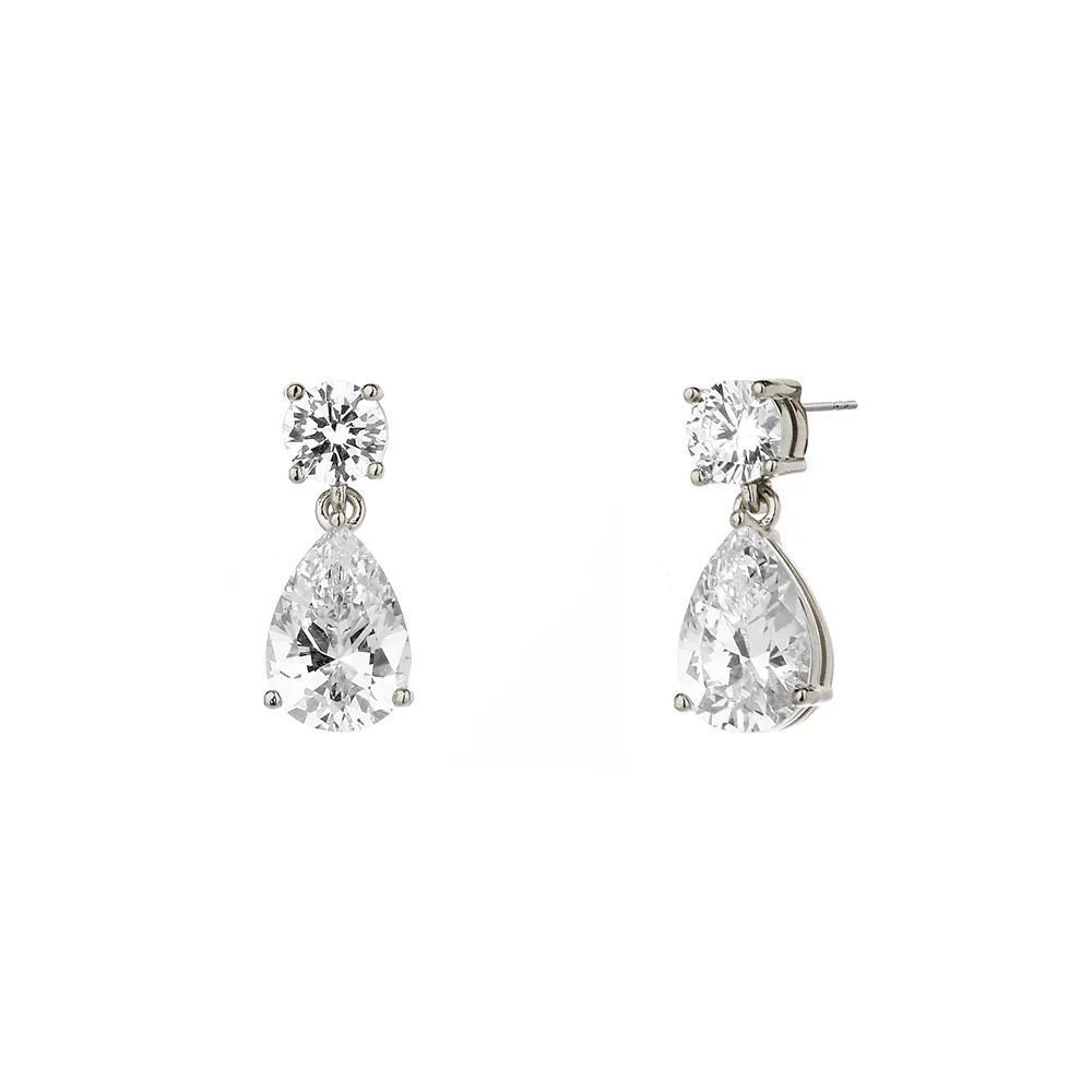 Nadri Round & Pear CZ Drop Earrings Rhodium Silver Bridal